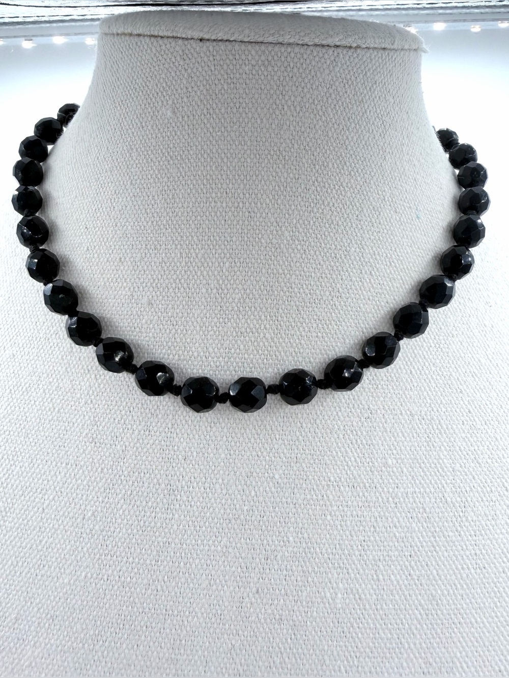 Cole’s Vintage Midcentury Modern Black Glass Bead Collar Necklace Choker Jewelry